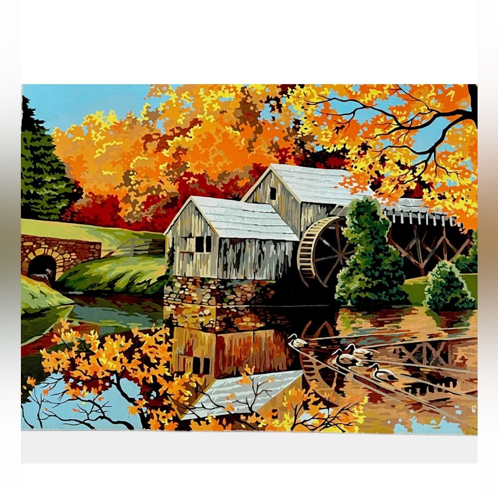 Mill Pond Paint by Number PBN Fall Scene Trees 23.5" Large Exquisite